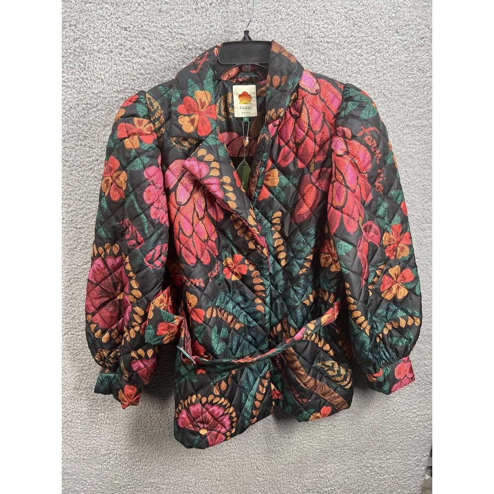 Farm Rio Flowerdoscopic Flower Belted Puffer Coat Size Small - Picture 2 of 11
